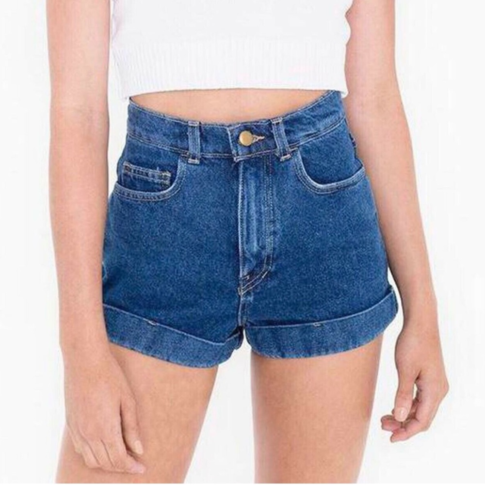 AMERICAN APPAREL- HIGH WAISTED BLUE DENIM CUFFED SHORTS SIZE 25
